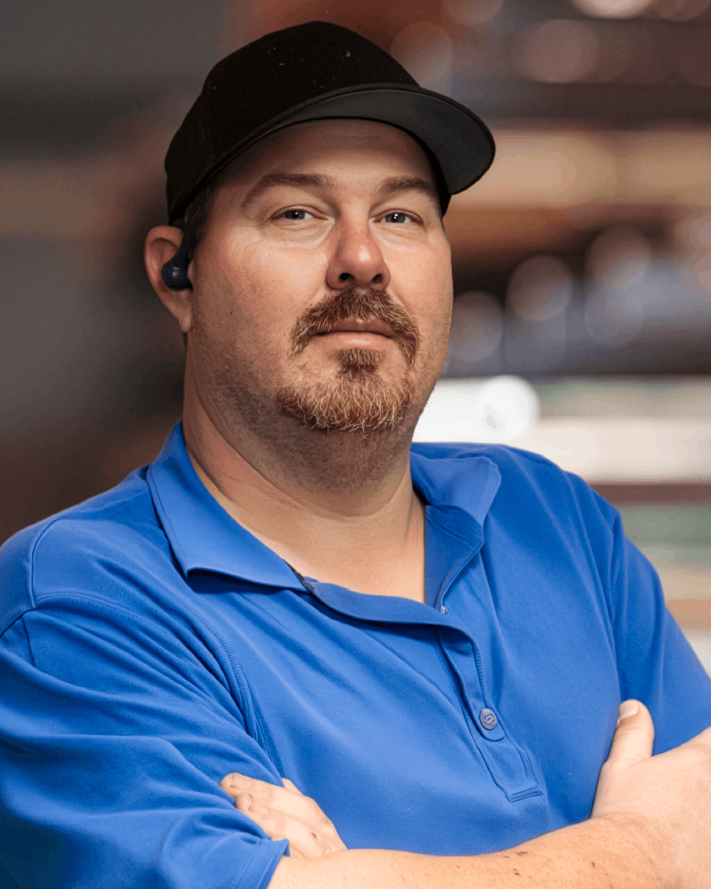 a man wearing a blue shirt